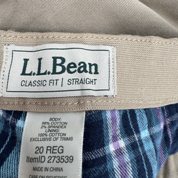 LL Bean Pants Womens 20 Khaki Tan Classic Fit Straight Flannel Lined Coastal NEW - Picture 4 of 8